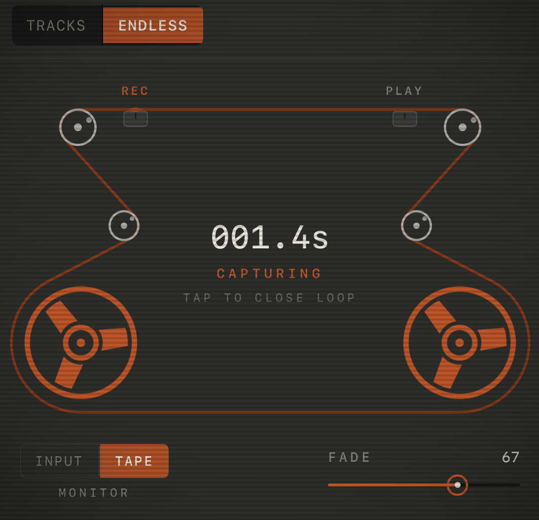 Oxyde in ENDLESS mode, the live tape loop running between two reels