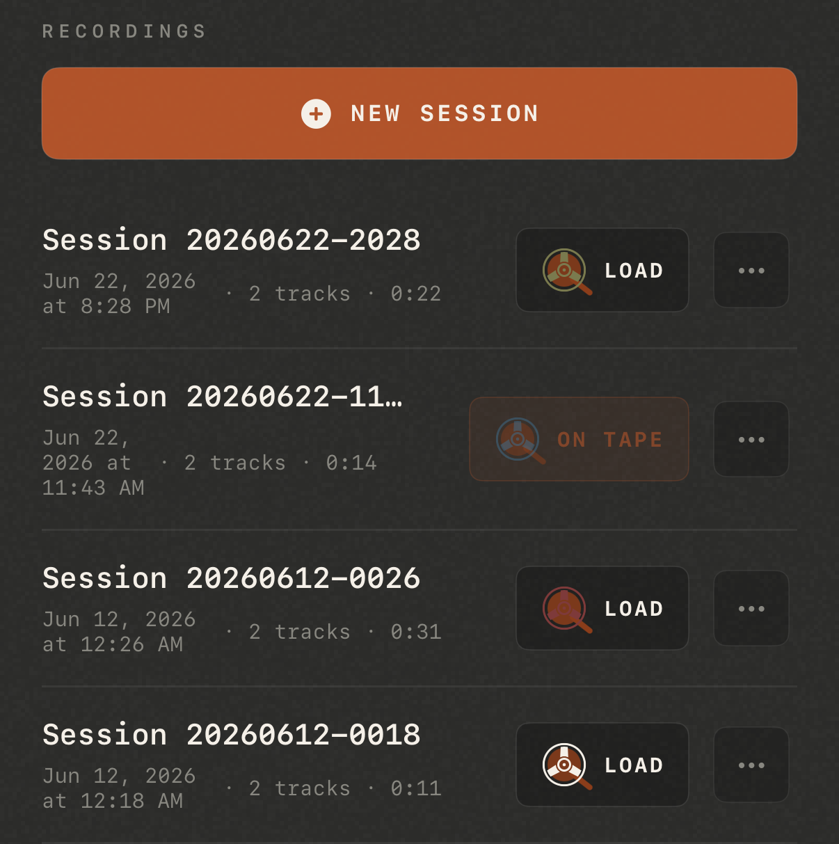 Oxyde sessions list stored on device